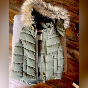 Olive green fur hood vest